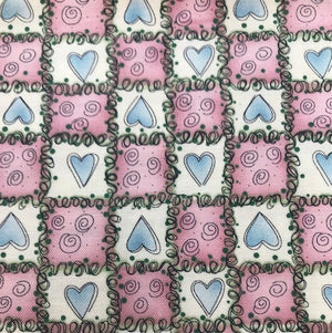 End of Bolt Blue Hearts in a Pink and White Patchwork