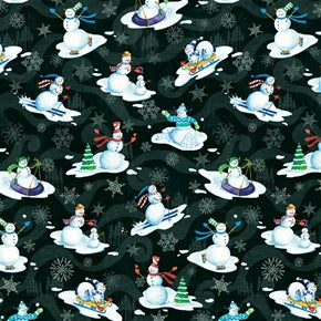 Christmas Snowmen on Black Large