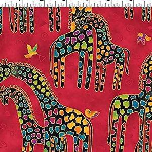 Fat Quarter Frenzy Laurel Burch. Giraffes on Red