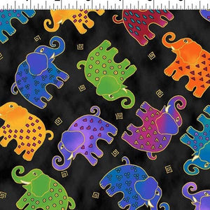 Fat Quarter Frenzy Laurel Burch. Elephants on Black