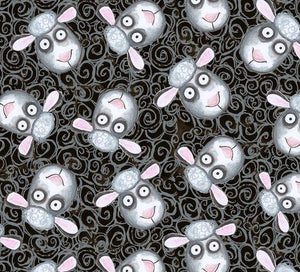 Fat Quarter Frenzy Children Barnyard Boogie Sheep Black