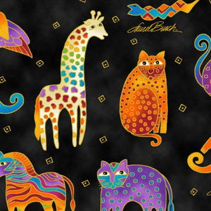Fat Quarter Frenzy Laurel Burch. Animals on Black