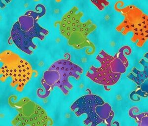Fat Quarter Frenzy Laurel Burch. Elephants on Blue