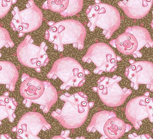 Fat Quarter Frenzy Children Barnyard Boogie Pigs Brown