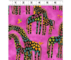 Fat Quarter Frenzy Laurel Burch. Giraffes on Pink