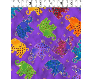 Fat Quarter Frenzy Laurel Burch. Elephants on Purple