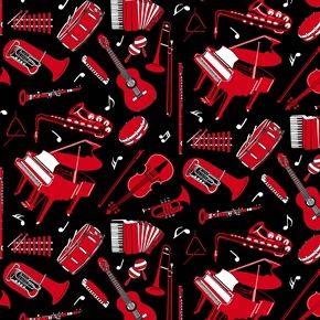 Musicality Red Instruments on a Black Background.