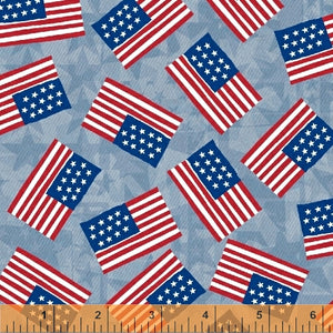 USA American Flags on Blue