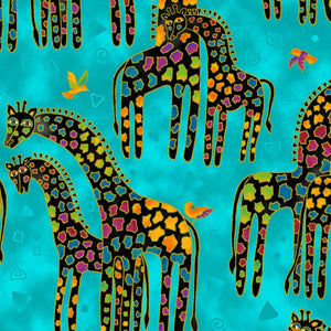 Fat Quarter Frenzy Laurel Burch. Giraffes on Blue